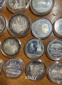 1980 Moscow Olympics Silver Coin Set 5 -10 Ruble 28 Coins Set In Capsule Toned