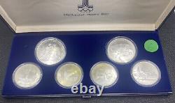 1980 Moscow USSR 6 Coin Silver Olympic Set 5 & 10 Rubles with Case