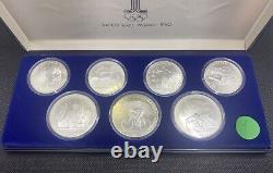 1980 Moscow USSR 7 Coin Silver Olympic Set 5 & 10 Rubles with Case