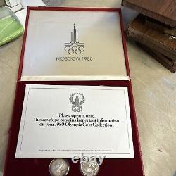 1980 Moscow Ussr Olympic 28 Silver 5&10 Roubles Proof Coin Set 20.24 Toz Box Coa