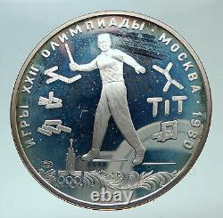 1980 RUSSIA MOSCOW SUMMER OLYMPICS Throwing Silver Proof 5 Roubles Coin i81577