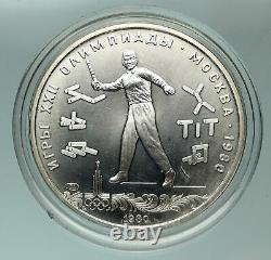 1980 RUSSIA MOSCOW SUMMER OLYMPICS Throwing Silver Proof 5 Roubles Coin i84850