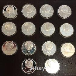 1980 USSR Moscow Olympic Proof Silver 10 Ruble Coins. Total 14 silver coins set