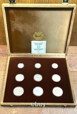 1982 ATHENS GREECE OLYMPICS 9 PIECE SILVER COIN SET WithCASE & COA