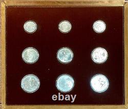 1982 ATHENS GREECE OLYMPICS 9 PIECE SILVER COIN SET WithCASE & COA