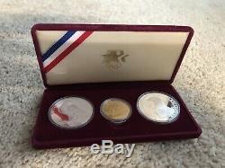 1983 1984 3 Coin Commemorative Olympic Proof Set Silver & Gold Coins