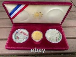 1983-1984 Olympic 3 Coin Commemorative Proof Set with $10 Gold & 2 Silver Dollars