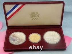 1983-1984 Olympic 3 Coin Commemorative Proof Set with 10dollar Gold & 2 Silver Dol