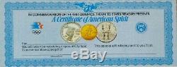 1983-1984 Olympic 3 Coin Proof Set $10 Gold Eagle & 2 Silver $1 with orig docs