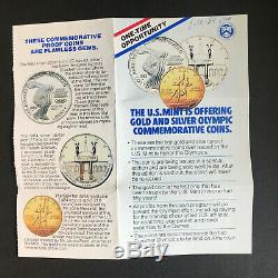 1983-1984 Olympic 3 Coin Proof Set $10 Gold Eagle and 2 Silver $1 with orig ad