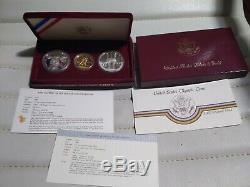 1983-1984 Olympic 3 Coin Proof Set $10 Gold Eagle and 2 Silver Dollars with Case +