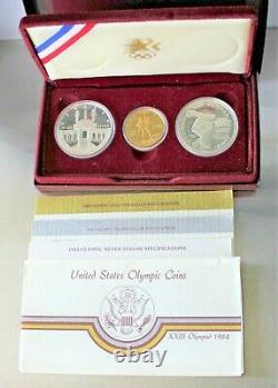 1983-1984 Olympic 3 Coin Uncirculated Set, (2) Silver Dollar & (1) Gold $10 coin