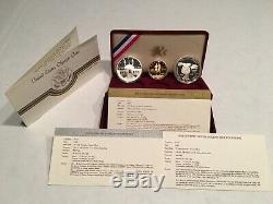 1983 & 1984 US Gold & Silver Olympic 3-Coin Commemorative Proof OGP Velvet & COA