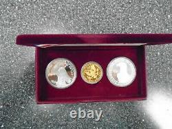 1983 / 1984 US Mint 3 Coin Olympic Proof Set ($10 Gold, $1 Silver, $1 Silver)