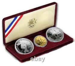 1983 / 1984 US Mint 3 Coin Olympic Silver $10 Gold Commemorative Proof Set withBox