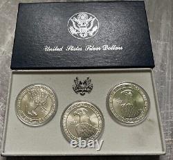 1983 BU (3) Olympic 90% Silver Dollar Coins Collector Set P D S OGP COA