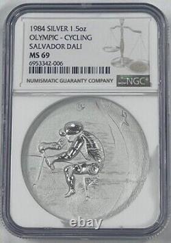 1984 1.5 oz. Silver Olympic Cycling Salvador Dali Medallion MS69 NGC