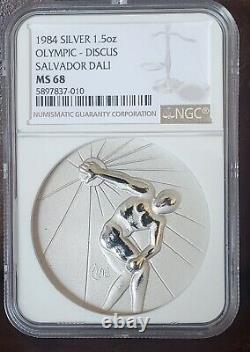 1984 NGC MS 68 1.5oz Silver OLYMPIC DISCUS Salvador Dali