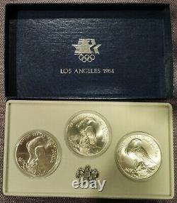 1984 Olympic Silver dollars $1 Mints P D S 3 coins Collector Set Uncirculated