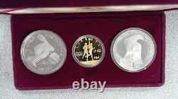 1984 US Mint 3 Coin Olympic Silver $10 Gold Commemorative Proof Set No Box COA