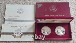 1984 US Mint Olympic 2 Coin Proof Commemorative Silver Dollars BOX & COA