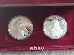 1984 US Mint Olympic 2 Coin Proof Commemorative Silver Dollars BOX & COA