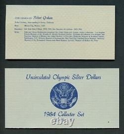 1984 Uncirculated Los Angeles Olympic Silver Dollars 3 Coin Set P, D, & S
