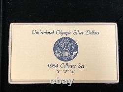1984 Uncirculated Olympic 90% Silver Dollar P D S Collector Set