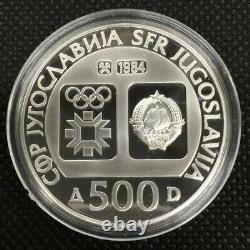 1984 Yugoslavia'84 Olympic Sarajevo Skier Proof Silver 500d Coin (eb1008519)