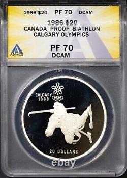 1986 $20 Silver Olympics Biathlon Proof 70 DCAM New ANACS # 7696084 + Bonus