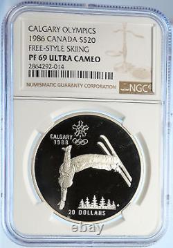1986 CANADA 1988 CALGARY OLYMPICS Free Skiing Proof Silver $20 Coin NGC i106638