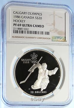 1986 CANADA for 1988 CALGARY OLYMPICS HOCKEY NGC Proof Silver $20 Coin i106456