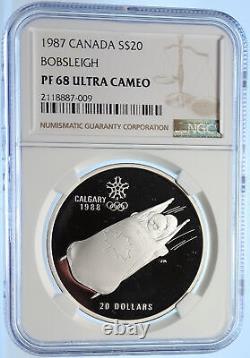 1987 CANADA 1988 CALGARY OLYMPICS Bobsled LUGE Proof Silver $20 Coin NGC i106443