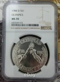1988-D $1 Silver NGC MS70 Olympics Dollar 90% Coin Cert# 6303200-022