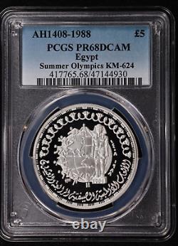 1988 Egypt 5 Pounds Summer Olympic Silver Coin PCGS PR 68 DCAM