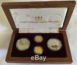 1988 Gold & Silver Olympic 4 Coins Proof & UNC in Mahogany Case Boxed Set