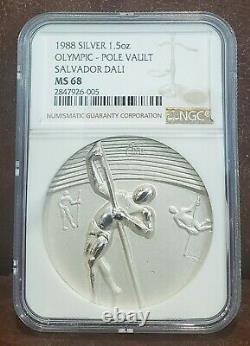 1988 NGC MS 68 U. S 1.5oz Silver Medal OLYMPIC-POLE VAULT Salvador Dali