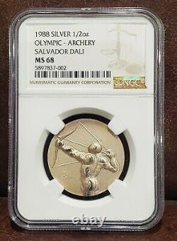 1988 NGC MS 68 UNITED STATES 1/2oz Silver OLYMPIC-ARCHERY Salvador Dali