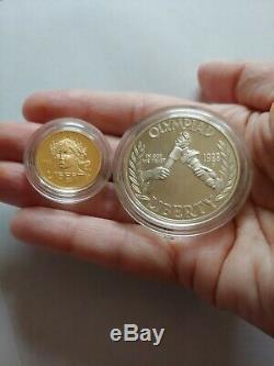 1988 Olympic $1 One Dollar Silver And $5 Five Gold 2 Coin Proof Set No Box