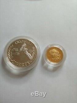 1988 Olympic $1 One Dollar Silver And $5 Five Gold 2 Coin Proof Set No Box