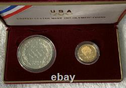 1988 Olympic Commemorative 2 Coin Set US Mint $5 Gold & Silver Dollar with COA