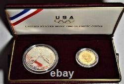 1988 Olympic Commemorative Proof Gold & Silver 2 Coin Set In Orig. Box With Coa