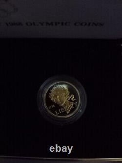 1988 Olympic Proof Silver Dollar and Gold Five Dollar Coin Set With Box & COA