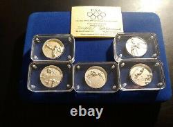 1988, Salvador Dali, 5 Piece Silver Proof Olympic Medallion Set