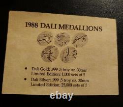 1988, Salvador Dali, 5 Piece Silver Proof Olympic Medallion Set