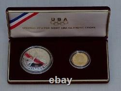 1988 US Mint $1 Silver $5 Gold Olympic Proof 2 Coin Commemorative Set with Box