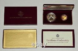 1988 US Mint $1 Silver $5 Gold Olympic Proof 2 Coin Commemorative Set with Box