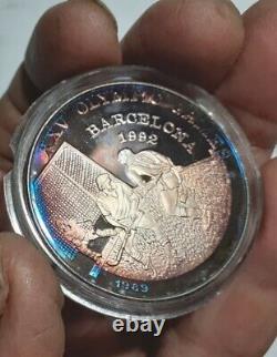 1989 500 Afghanis Silver Olympic Hockey Proof. Rainbow Toning. 10k mintage