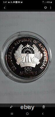 1989 500 Afghanis Silver Olympic Hockey Proof. Rainbow Toning. 10k mintage