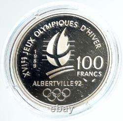 1989 FRANCE'92 Albertville Olympics Skiing Proof Silver 100 Francs Coin i103151